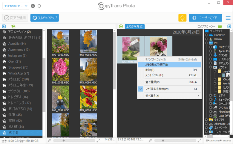 CopyTrans PhotoでHEICをJPEGに変換