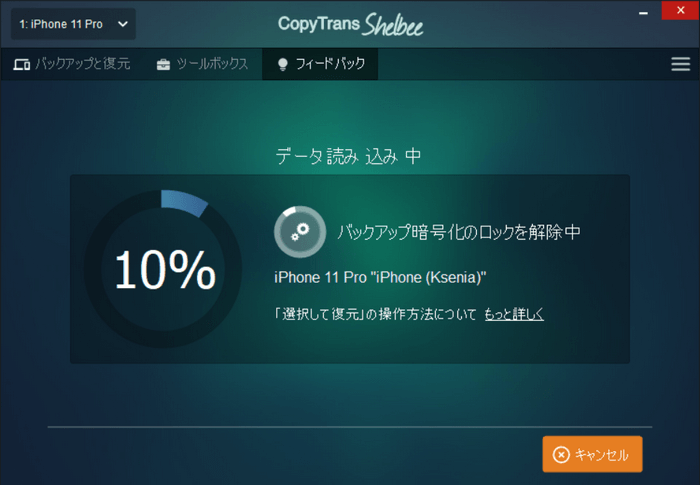 CopyTrans Shelbeeでバックアップの読み込み