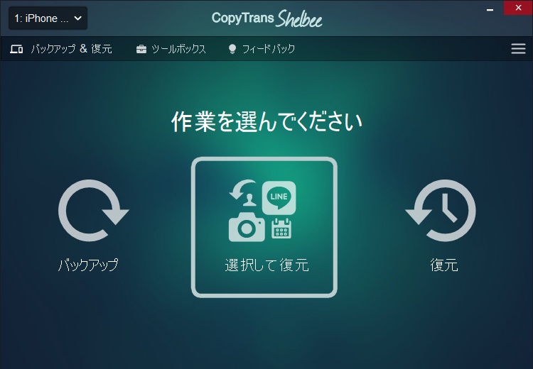 CopyTrans Shelbeeを起動して、「選択して復元」を選択