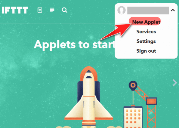 IFTTTで「New Applet」を選択する