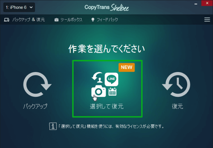 CopyTrans Shelbeeで選択して復元