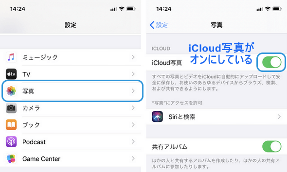 iPhoneでiCloud写真がオンになっているか確認する