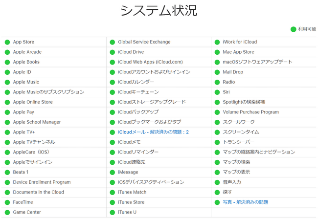 Appleのシステム状況でiCloudを確認する方法