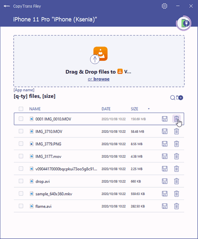 CopyTrans FileyでiPhoneのビデオを削除