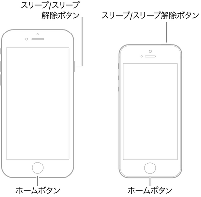 スリープ解除ボタンとホームボタンの両方を同時に押さえたままにするiPhone 6sを強制終了する