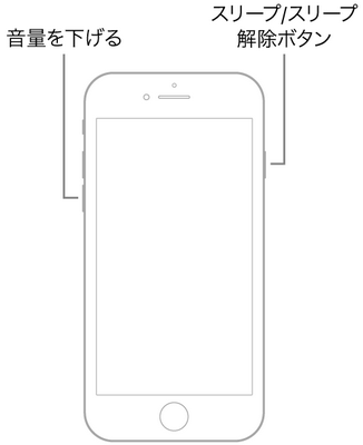 音量を下げるボタンとスリープ/スリープ解除ボタンの両方を同時に押さえたままにするiPhone 7を強制終了する