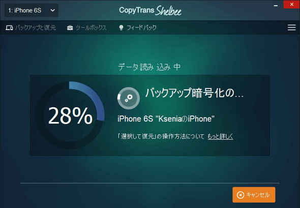 CopyTrans Shelbeeでバックアップの読み込み