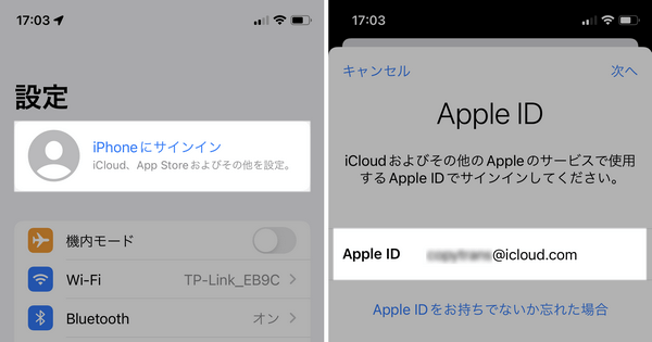 iPhoneでApple IDのメールでログインする